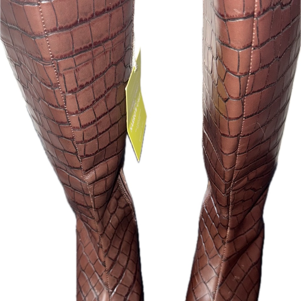 Ganni Brown Crocodile Pattern Knee High Boots